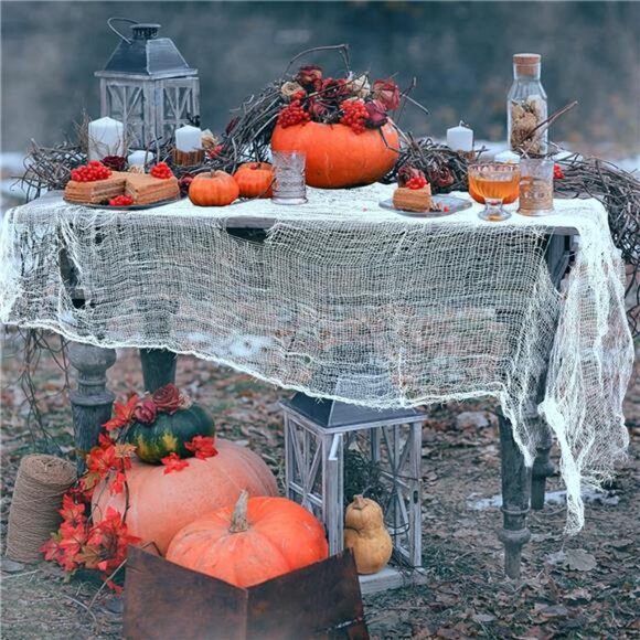 196x39 Inch Halloween Creepy Cloth- Large White Scary- Entryways Cover Gauze - Picture 7 of 8